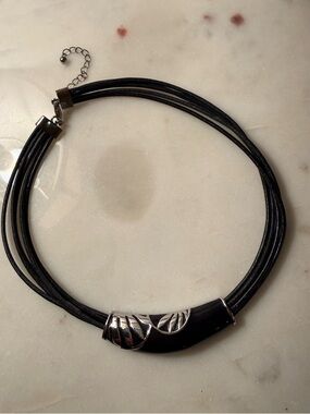 Black Multi-Strand Cord Necklace with Silver Accent